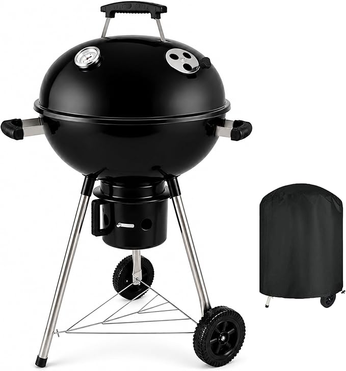 18-Inch Kettle Charcoal Grill with Cover & Wheels | Beginner-Friendly, For Backyard, Patio & Family Cookouts, Easy-to-Use, Ash Catcher