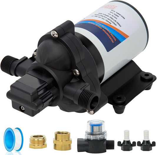 12 Volt Sprayer Pump, Chemical and Corrosion Resistant, 2.5GPM 60PSI 8 Amps Soft Wash Pump, Compatible with Roundup, Pressure Switch and Self-Priming for Agricultural Spraying