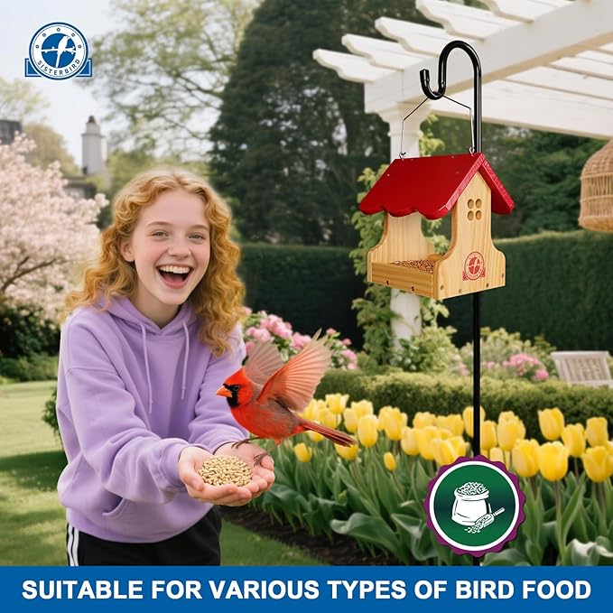 SISTERBIRD Wooden Bird Feeder for Outside, Premium Wooden Bird Feeders Kit for Outdoors Hanging, Garden Decoration Cardinal Bird Feeder, Assembly Required