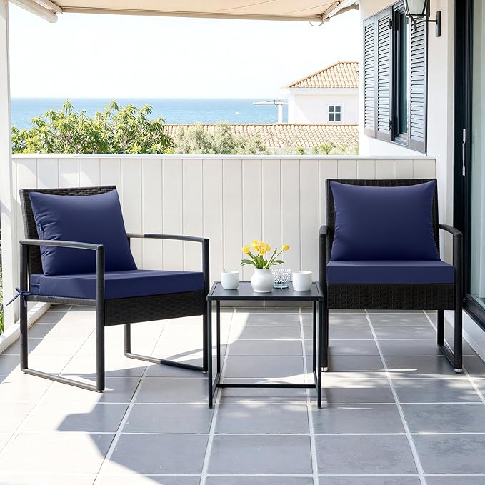 MIULEE Navy Outdoor Seat Cushion Set 22x22 Inch Linen Textured Waterproof & 3 Year Color Fastness Seat and Back Cushion with Ties No Slip Design for Patio Furniture Chair Sofa Couch