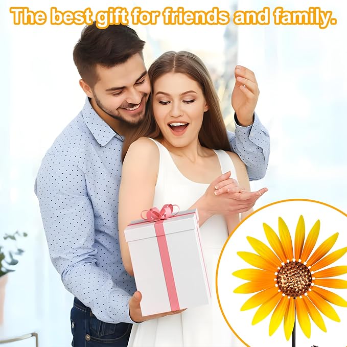 2 Packs Wind Spinners Outdoor, Sunflower Decor Windmill for Yard, Pinwheels, Wind Spinners for Yard Garden, Outdoor Metal Wind Spinner Lawn Decor