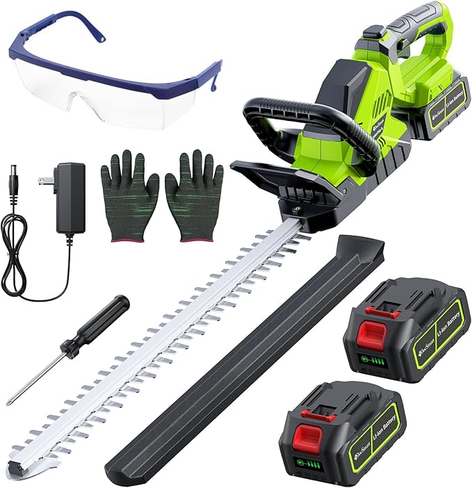 20'' Hedge Trimmer Cordless with 2pcs 4000mAh Battery, Electric Handheld Bush Clipper with Rechargeable Batteries, 3000RPM 180° Rotatable Head, 2/3'' Blade Gap Green,Gifts for Mother’s Day