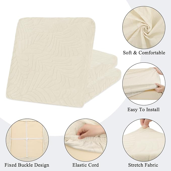 HEBE Stretch Patio Cushion Covers Set 8pcs,Waterproof Outdoor Couch Covers Replacement,Washable Reusable Seat Cushion Slipcovers for Patio Furniture Protector,Chair Cushion Cover