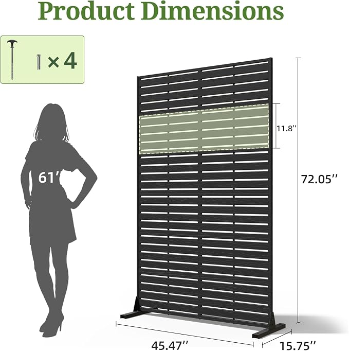 Privacy Screen Outdoor 72" H×47" W Freestanding Privacy Panel with Stand, HDPE Decorative Privacy Fence with Louver Pattern, Patio Divider Screen, Privacy Screens for Outside