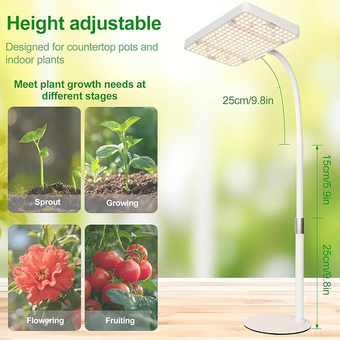 Tabletop Grow Light, Bright Desk Grow Lights for Seed Starting, Bonsai, Succulent, Cactus, 4/8/12/16/20H Timer, 25 Watt Power Draw, NO Need Adapter, 16"-24" Height, Daisy Chain Function