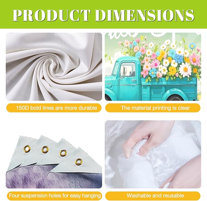 BlissYard Hello Spring Backdrop 8x6ft Flower Truck Photography Background Spring Garden Party Scenic Banner for Easter Celebration Birthday Baby Shower Classroom Photo Booth Decor