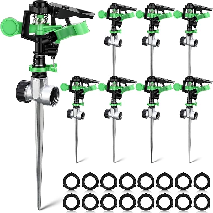 Sprinklers for Yard Garden Sprinkler 360 Degree Automatic Rotating Lawn Sprinkler with Water Stop Ring Adjustable Rotating Pulsating Sprinklers for Yard Ground Grass Irrigation System (8 Pack)