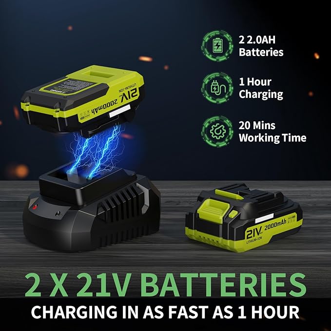 LEAPUL Leaf Blower Cordless, 21V Electric Leaf Blower with 2×2.0Ah Batteries & 1 Fast Charger, Lightweight Battery Powered Blower for Lawn Care, Patio Cleaning