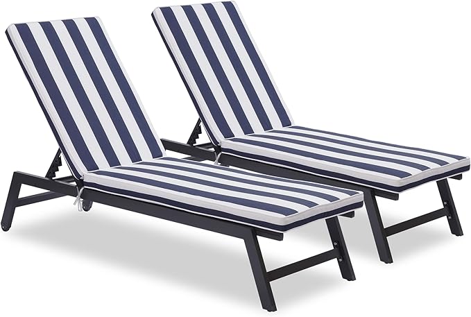 Only choice 2 Pcs Set Outdoor Lounge Chair Cushions Patio Chaise Lounge Replacement Cushions Furniture Seat Cushions (Blue+White Stripes-2 pcs)