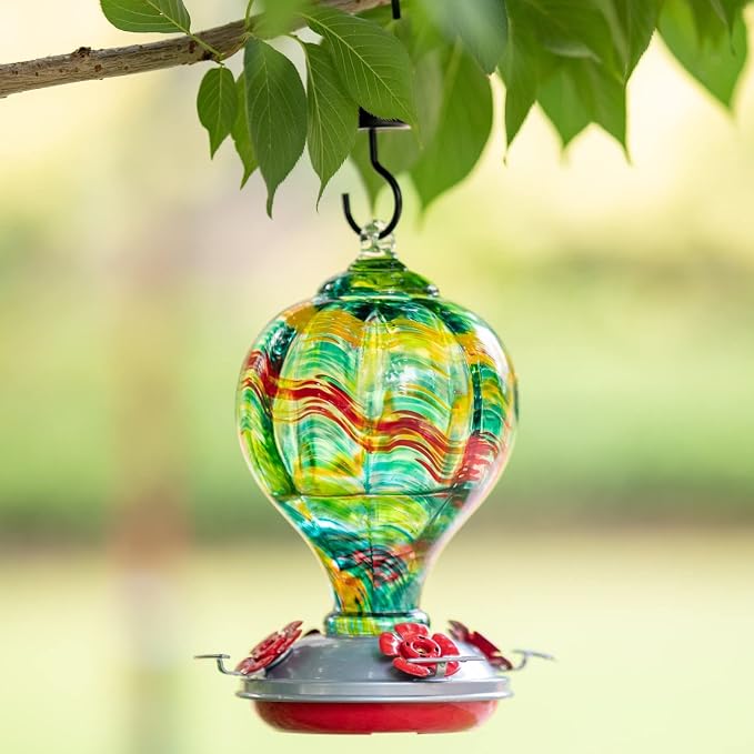 Muse Garden Hummingbird Feeders Blown Glass Hummingbird Feeder, Garden Backyard Decor for Outside, 32OZ, Rainbow Spirit | Muse Garden Hummingbird Feeders Blown Glass Hummingbird Feeder, Garden Backyard Decor for Outside, 32OZ, Rainbow Spirit