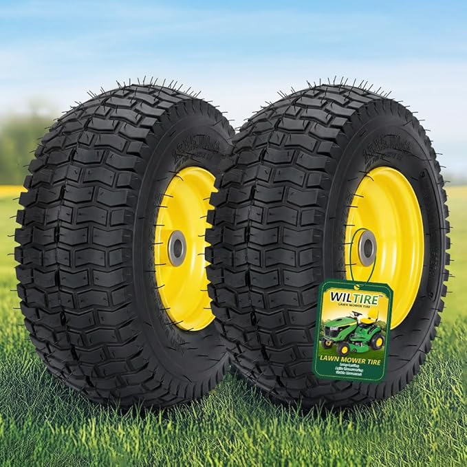 13x5.00-6 Tire and Wheel Assemblies (2 Pack),13 x 5 x 6 Tubeless Rubber Tires and Wheel for Riding Lawn Mower - With 3/4" Bushings (Extra 5/8" Bushings) and 3" Centered Hub (Yellow)