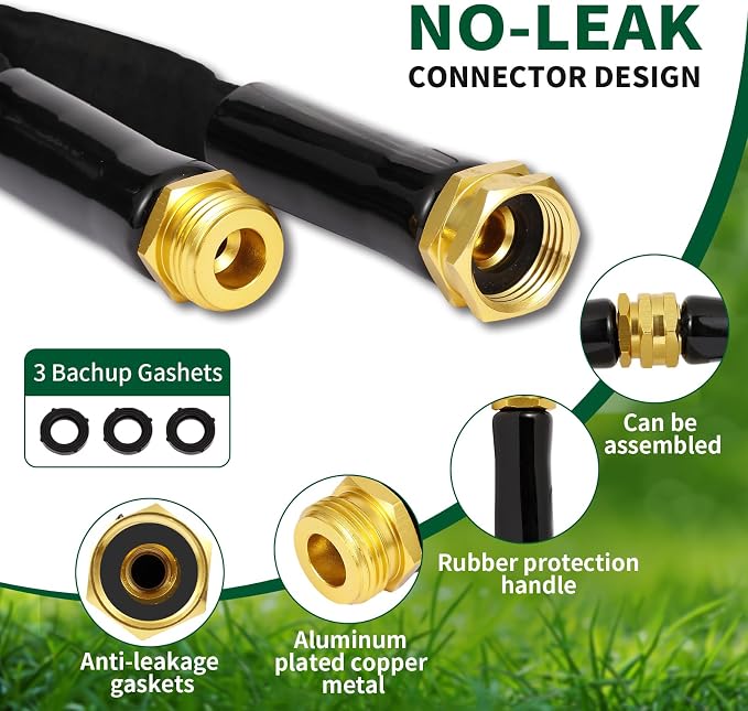 Garden Hose Non-Expanding Water Hose Lightweight, Flexible Garden Hose with 10 Function Nozzle, Kink-Free, Durable, High-Pressure, Abrasion Resistant Hoses for Yard, Garden, Car Wash (50 FT)