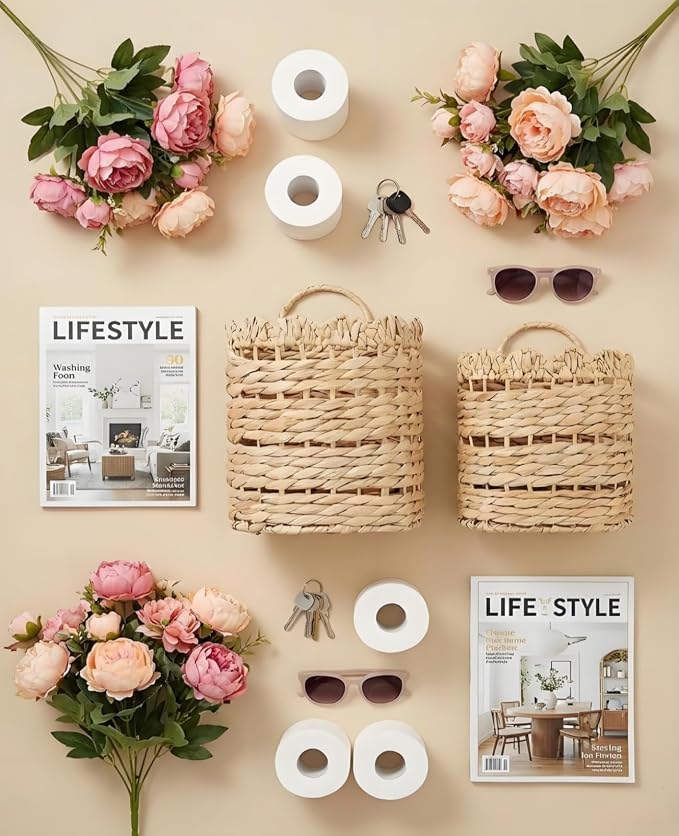 AceList Handwoven Wall Hanging Basket for Front Door, Kitchen, Entryway or Porch – Rustic Decorative Storage Basket for Seasonal Flowers and Gifts