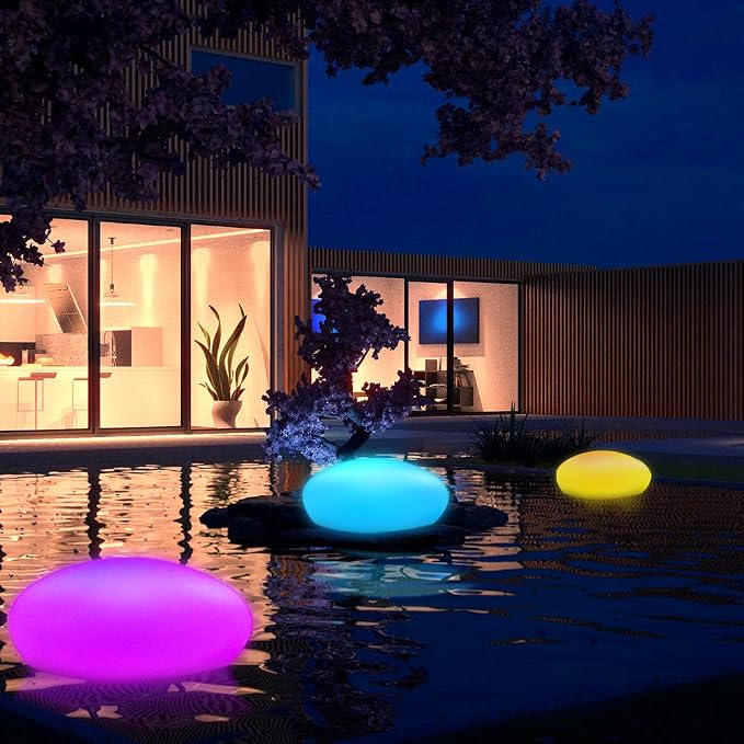 Blibly Solar Garden Lights Outdoor Glow Cobblestone Shape Lamp Garden Decor Light-White & RGB Light Waterproof Landscape Night Lights for Lawn/Patio/Path 1pc