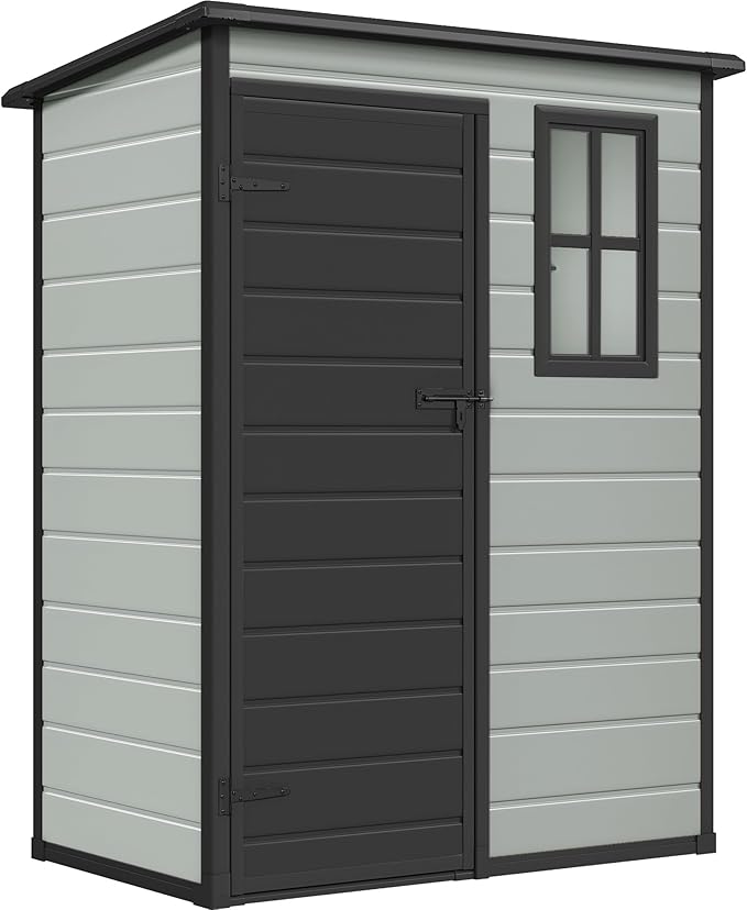DWVO 5x3 FT Outdoor Storage Shed, Blue-Gray+Black