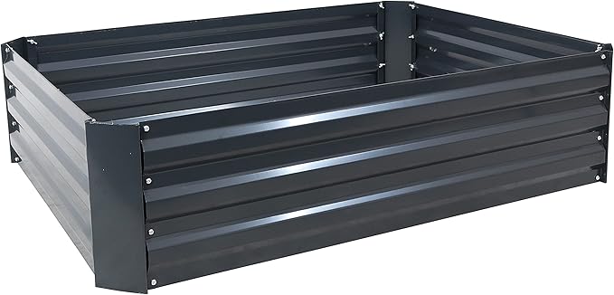 Sunnydaze Galvanized Raised Garden Bed Kit - 4x3x1 ft Outdoor Raised Garden Bed - Metal Planter Box for Vegetables, Flowers, Herbs - Dark Gray - 4' x 3' Rectangle
