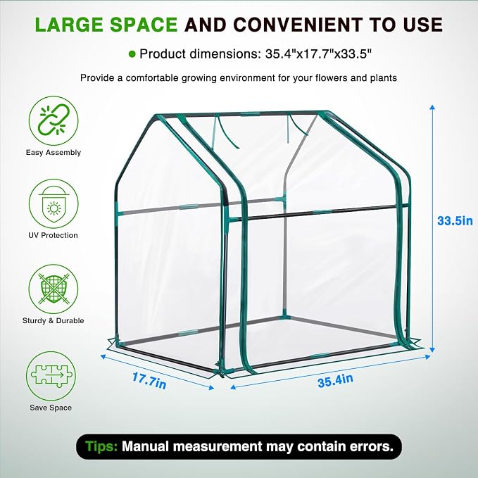Yesker Mini Greenhouse 36"x18"x33" Portable Small Green House for Indoor Outdoor Greenhouses with PVC Cover Compact Greenhouses Kit for Winter Gardening Balcony Patio Outside Backyard Plant Protection