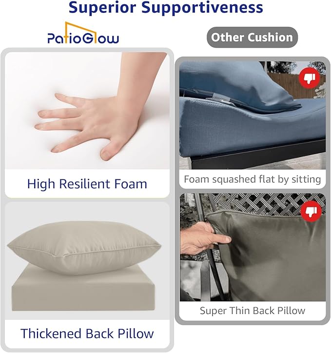 PatioGlow Outdoor Seat Cushion Set 22 x 24 x 4 Inch, Waterproof & Fade Resistant Patio Furniture Cushions with Removable Cover, Thick Deep Seating Pads for Outside Chair Sofa Couch