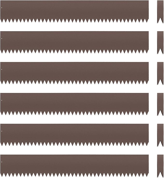 6PCS Rust Steel Landscape Edging Kit, 40" L x 6" H (20ft Total) Galvanized Steel Landscape Lawn Edging Powder for Lawn Yard, Coated Bendable Metal Strips, No-Dig Hammer-in Edging Border w/7Clips