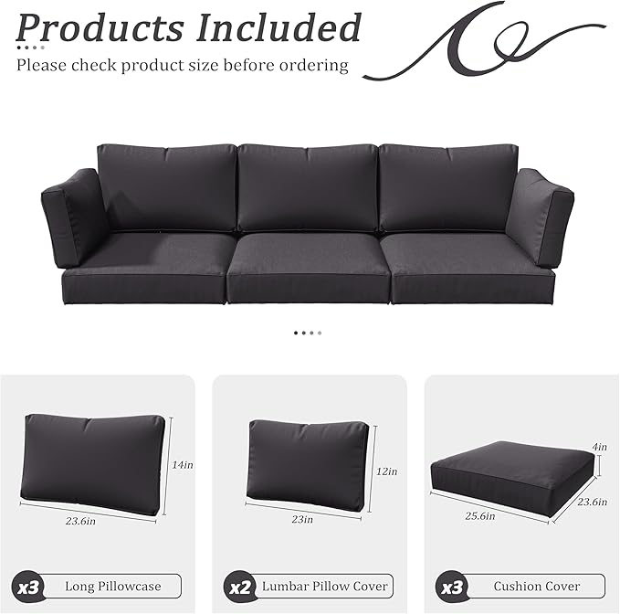 8p Outdoor Cushion Slipcovers Outdoor Patio Cushions Covers Replacement Waterproof with Zipper for 3-Seat Rattan Sofa Patio Furniture Cushion Covers, Covers Only