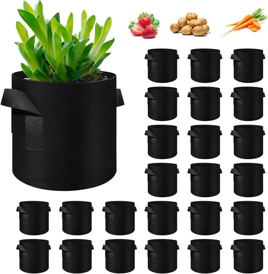 24 Pack 10 Gallon Plant Grow Bags, Thickened Nonwoven Fabric Pots with Handles, Vegetable Planter Bags Containers, Cloth Planters for Garden Vegetable/Flower/Plant/Fruits Outdoor (Black)