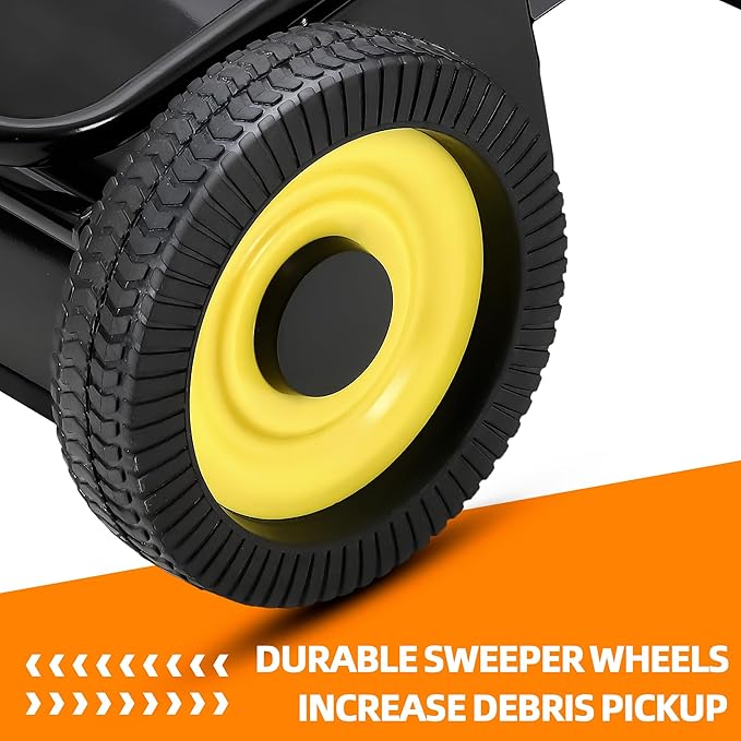 Garvee 44 in Lawn Sweeper Tow Behind with 25 cu.ft. Large Pull Behind Grass Collector, Heavy Duty Leaf Collector with Dumping Rope Design, Adjustable Sweeping Height for Picking Up Debris