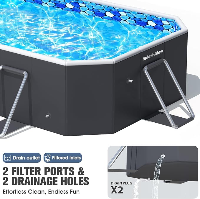 Foldable Pool with Canopy, Non Inflatable Pool, Large Foldable Swimming Pool for Adults Portable Pool, Large Collapsible Pool with Shade, Folding Hard Plastic Pool for Backyard(90"x50"x20")- Gray