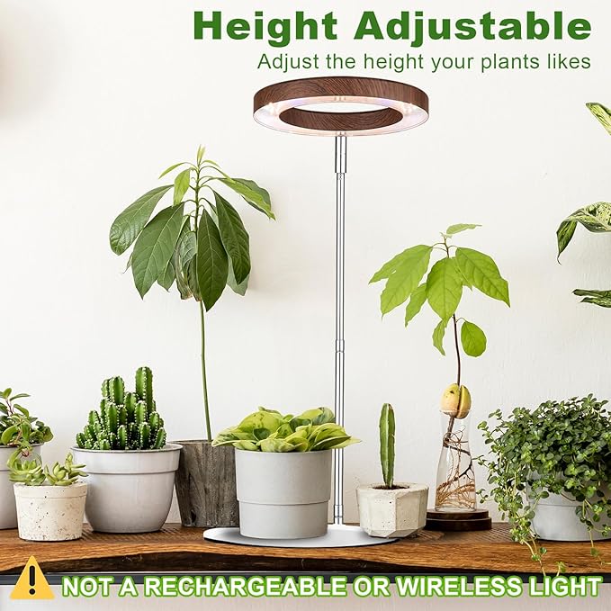 Yadoker 72 LEDs Plant Grow Light for Indoor Plant,Walnut Wood Grain Aluminum LED Grow Light with White Base, Height Adjustable,6.3" Aluminum Housing,Automatic Timer with 8/12/16 Hours,1 Pack