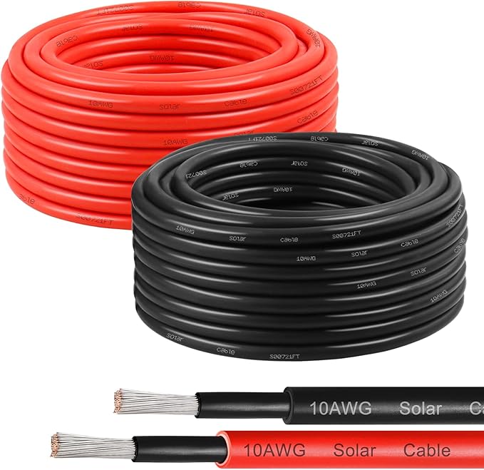 XRDS -RF 10AWG Solar Wire 6mm², 2 Pack 30FT Red & Black Solar Panel Cable, 84 Strands Tinned Copper, XLPE Insulated Outdoor Wire for PV Systems, Inverter, Battery, RV, Car, Boat – Fire & UV Resistant