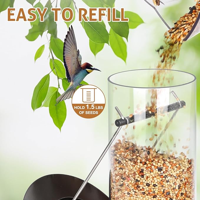 FEED GARDEN Metal Bird Feeder - 6 Port Tube Feeder for Outdoors, Heavy Duty Squirrel Proof with Metal Lid, Easy Fill & Clean, Weather Resistant Copper Finish, 13 Inch