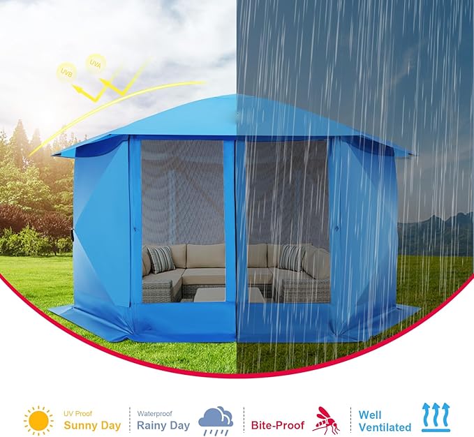 COBIZI 12x12 FT Pop Up Canopy Stargazing Tent, Gazebos On Clearance with Removable Roof, Screened in Gazebo, Screen Tents Portable carpas para Patio for Outdoor Camping,Backyard, Garden, Blue(Pro)