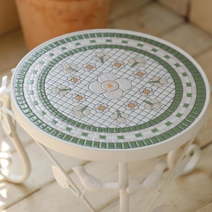 Set of 2 Plant Stand for Indoor Outdoor, Heavy Duty Cast Iron with 10" Ceramic Tile Top Plant Table, Tall Vintage Decorative Plant Rack, Mosaic Flower Pot Holder for Home Garden Porch Yard Patio