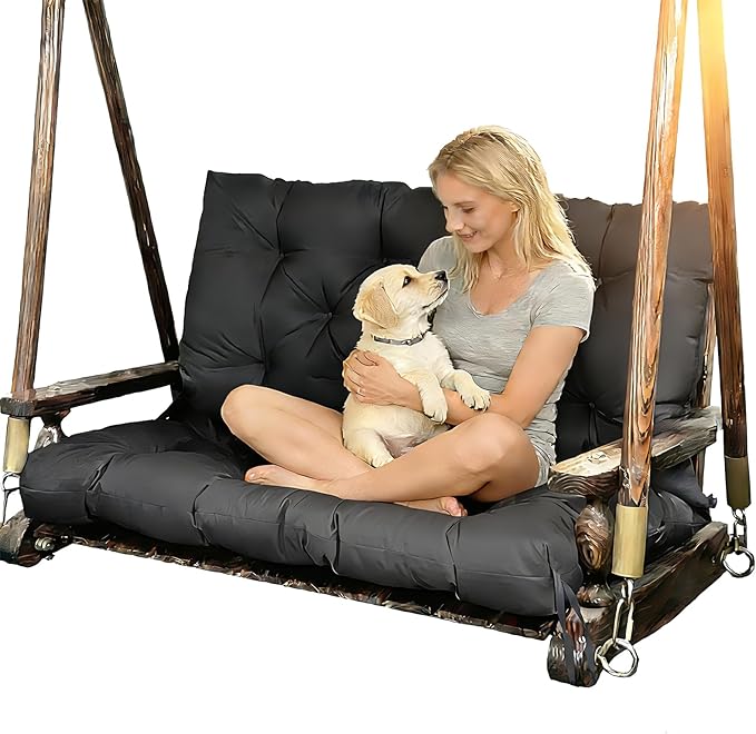 Porch Replacement Swing Cushions for Outdoor: 2-3 Seater Garden Waterproof Patio Bench Cushion with Ties - 4" Thick Swing Chair Cushion for Backyard Furniture Loveseat