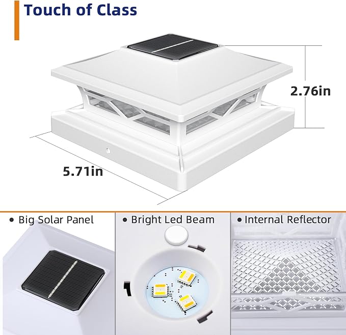 APONUO Solar Post Cap Lights with 8 RGB Colors and Multicolor Flow, Ultra-Bright Clear Lens, IP65 Waterproof for 4x4 5x5 6x6 Wood & Vinyl Fence Posts, 8 Pack White