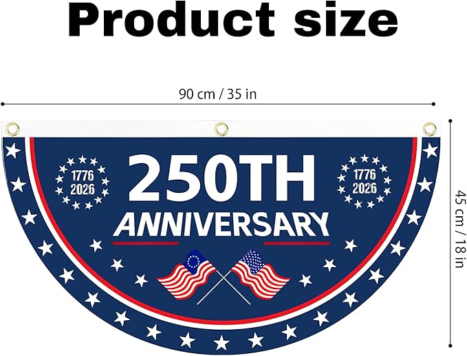 2PCS 250th Anniversary USA Flag, 1.5X3 FT 1776-2026 Fan Flags, 2 Ply Year American Anniversary Flag for Wall, Front Door, Porch, Fence, Outdoor Decorations (Style 1)