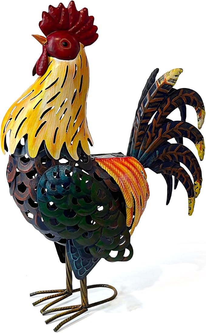LIFFY Metal Chicken Yard Decor, 20" Solar Yard Rooster Decorations,Farm Outdoor Garden Statues, Animal Sculpture Ornaments for Backyard Patio Lawn Landscape