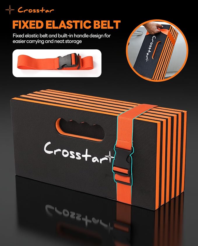 Crosstar 0.9" Thick Foldable Kneeling Pad with Handle & Storage Belt, 5 Fold Comfortable EVA Foam Knee Pad for Gardening, Workshop, Camping, Home Gym, Yard Work – Non-Slip, Waterproof