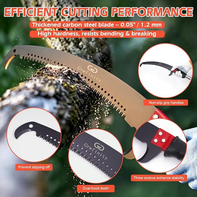 Grefinity Manual Pole Saw, 27 Ft Tree Trimmer, Extendable Pole Saws for Tree Trimming, Sharp Steel Blade, for Backyard and Garden Pruning Palms and Shrubs, Orange