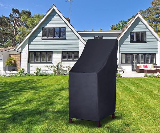 Patio Chair Covers, High Back Outdoor Chair Covers Waterproof, 600D Heavy Duty Lawn Outside Barstool Chair Covers,Fits for 4-6 Stackable Dining Chairs,26" W x 34" D x 45" H, 1 Pack