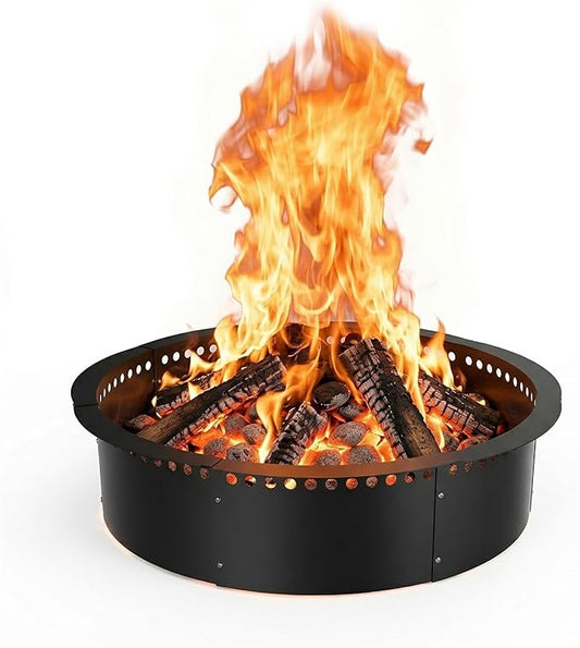 Smokeless Fire Pit Ring, 40 inch Outer/36 inch Inner Outside Fire Pit, Heavy Duty Large Solid Metal Steel Round Firepit Rim Insert for Outside Wood Burning, DIY Campfire Ring