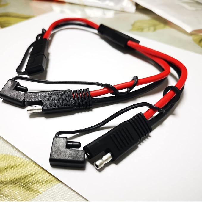 10AWG SAE Splitter Cable SAE DC Power Automotive Connector Cable SAE Y Splitter 1 to 2 Extension Cable for Solar Battery Connection and Transfer - with Waterproof Cap 40cm/1.3ft