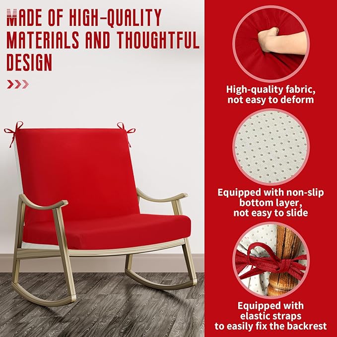 Tudomro 4 Pcs Outdoor High Back Chair Cushion Covers (Not Includes Cushion) Waterproof Patio Replacement Rocking Chair Slipcover Seat Pad Cover with Tie for Furniture (Red,44'' X 21'')
