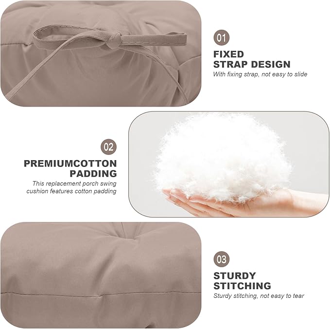 Outdoor Swing Cushions,Waterproof Swing Cushions 3 Seater Replacement with Backrest,Outdoor Thickened Bench Cushion with Ties for Porch,Patio,Backyard,Garden and Lawn (Khaki 60 * 40 in)