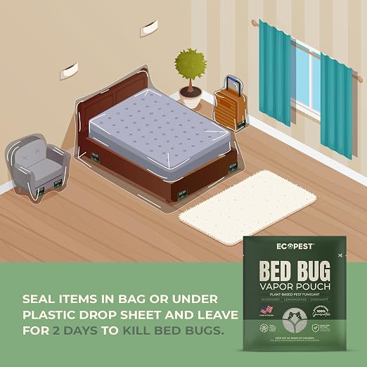 Bed Bug Vapor Pouch – 4 Pack | Natural Bedbug Killer for Treating Luggage, Mattress, Beds, Couches, and More | Home Pest Fumigant and Fogger for Indoor Treatment of Bed Bugs | Kills Bed Bugs and Eggs