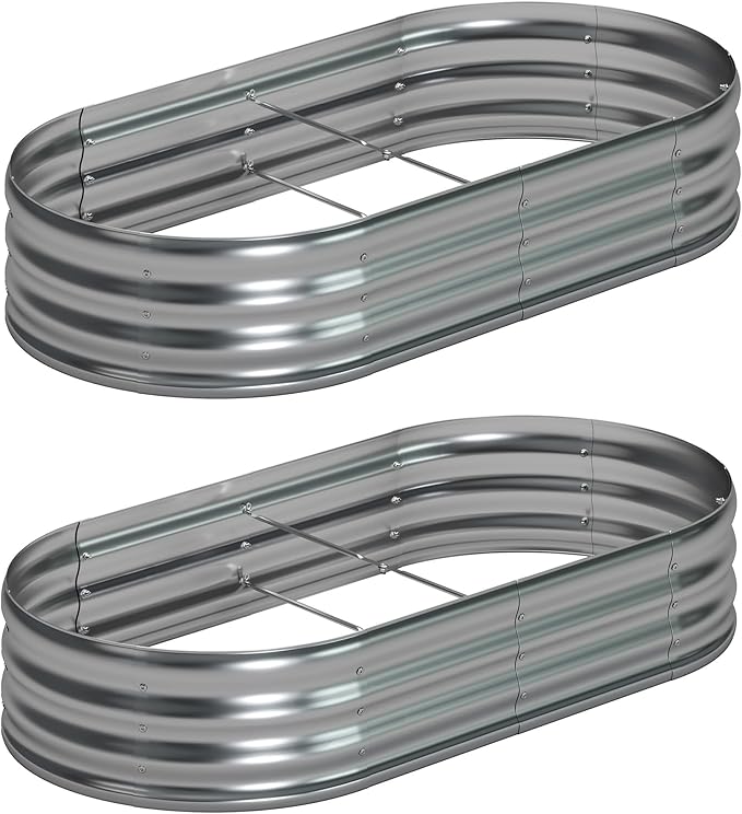 Foxlang 6x3x1ft(2 Pack) Galvanized Oval Raised Garden Bed,Outdoor Planter Box Metal Patio Kit Planting Bed for Vegetables Flowers Herb,Silver