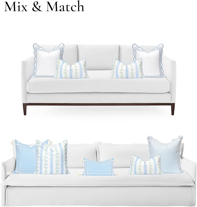Hofdeco Premium Coastal Patio Indoor Outdoor Lumbar Pillow Cover Only, 12"x20" Water Repellent for Backyard, Couch, Baby Blue Print Stripe Floral
