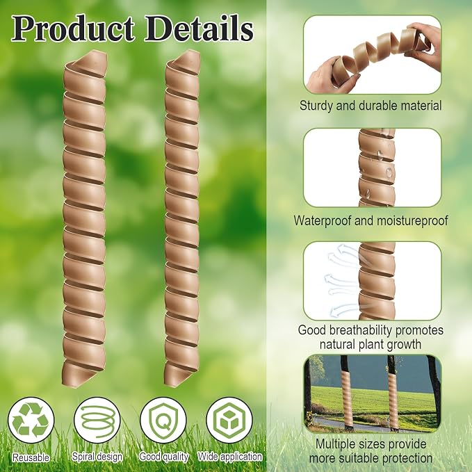 Wesiti 20 Pcs Tree Trunk Protector Plastic Spiral Trunk Tree Wrap Guard Bark Tube Protectors to Protect Bark Saplings from Deer Cats Rodents Rabbit Mowers (Light Brown)