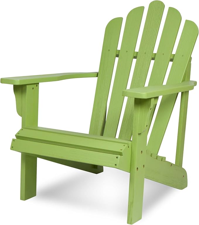 Shine Company Westport Wooden Adirondack Chair, Outdoor Patio Firepit Chairs, Back & Seat Pre-Assembled, Lime Green