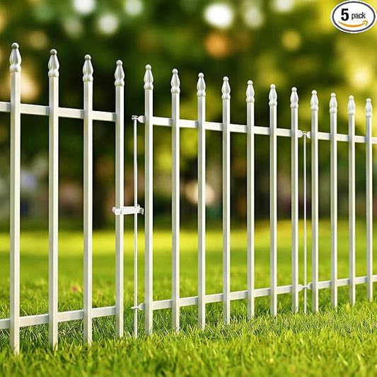 Thealyn Metal Garden Fence 36" H x 28" W, 5 Panels (4 Panels + 1 Gate), Total 11.6 feet, Metal Border Folding Fence, Landscape Fencing Dog Fence Pet Fence for Flower Bed, Yard, Animal Barrier (White)