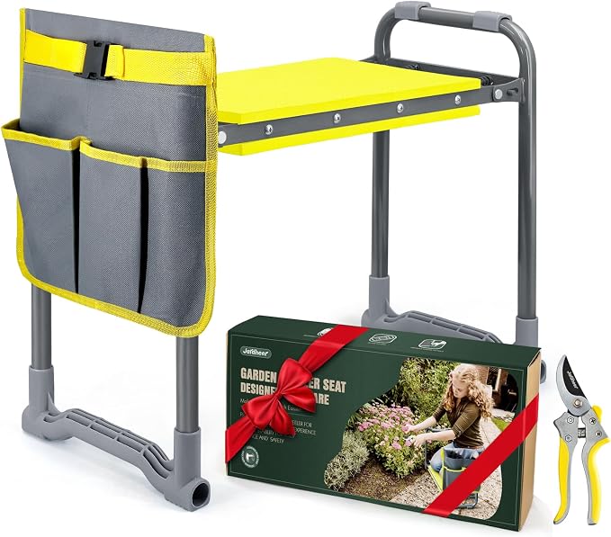 Jardineer Garden Kneeler and Seat Heavy Duty with Handles - 2-in-1 Padded Gardening Stool for Seniors, Ergonomic Foldable Gardening Gifts for Women Men Mom
